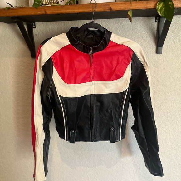 Urban Outfitters Black, Red, and White Leather Jacket - Picture 1 of 5